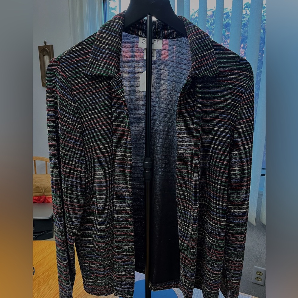 Black Semi Sheer Metallic Colorful Striped Cardigan